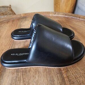 Kelsi Dagger Black Leather Brooklyn Traveler Slide Sandals Womens 7.5